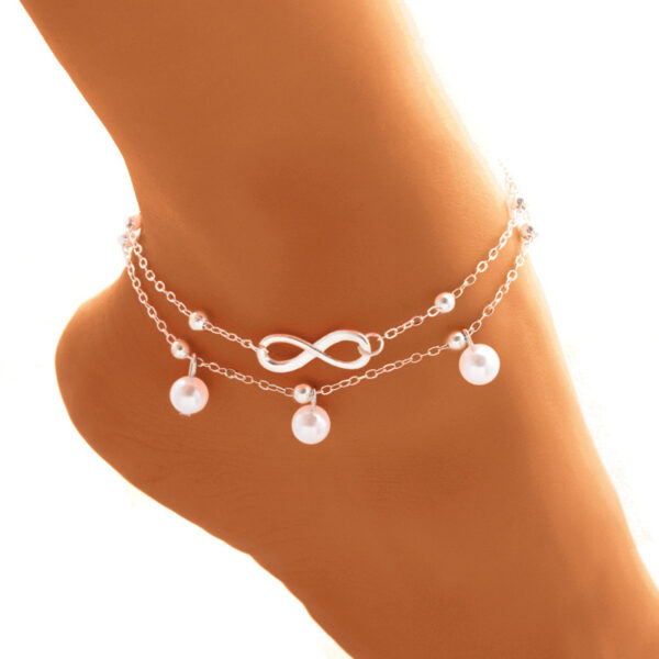 Women's Alloy Anklet With 8-shaped Double-layer Pearls - Image 5