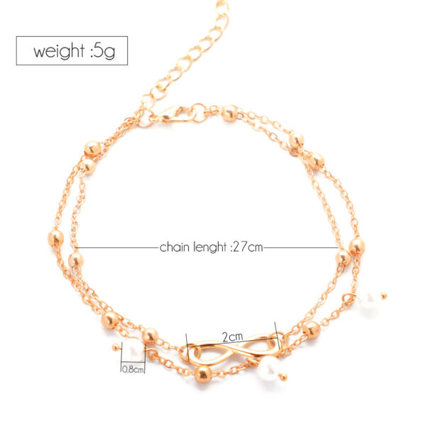 Women's Alloy Anklet With 8-shaped Double-layer Pearls - Image 3