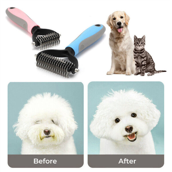 Grooming Brush For Pet Dog Cat Deshedding Tool Rake Comb Fur Remover Reduce 2-Side Dematting Tool For Dogs Cats Pets Grooming Brush Double Sided Shedding And Dematting Undercoat Rake Hair Removal Comb - Image 5