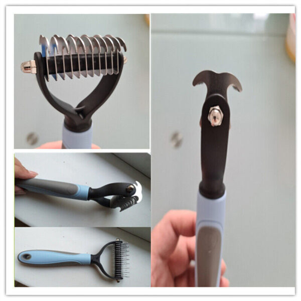 Grooming Brush For Pet Dog Cat Deshedding Tool Rake Comb Fur Remover Reduce 2-Side Dematting Tool For Dogs Cats Pets Grooming Brush Double Sided Shedding And Dematting Undercoat Rake Hair Removal Comb - Image 2