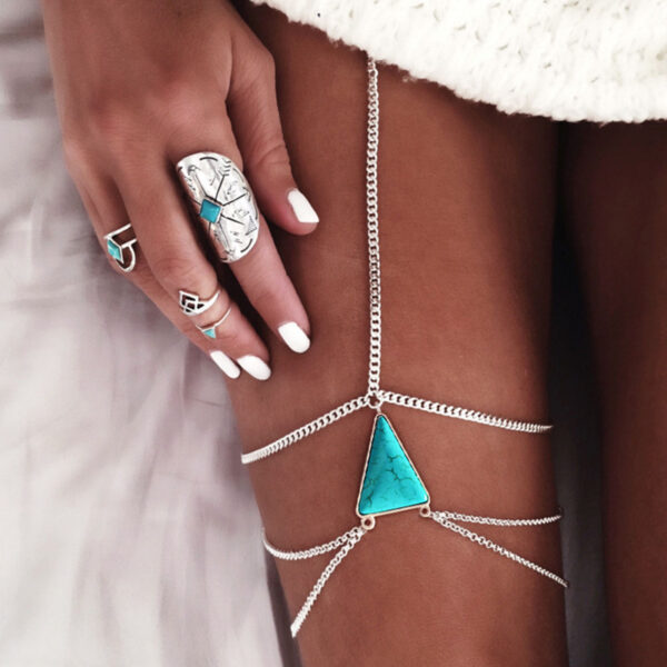 Exaggerated personality multi-layer tassel turquoise thigh chain anklet