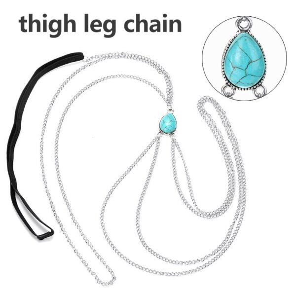 Exaggerated personality multi-layer tassel turquoise thigh chain anklet - Image 4