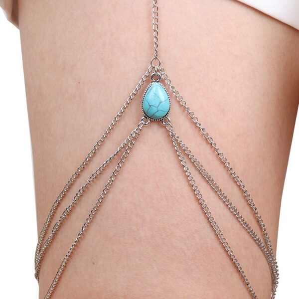 Exaggerated personality multi-layer tassel turquoise thigh chain anklet - Image 6