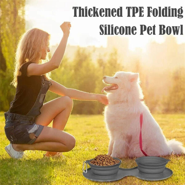 Rubber Foldable Double Bowl Pet Feeding Bowl Pets Supplies Dog Cat Bowls - Image 6