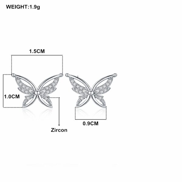 Personality All-Match Full Rhinestone Zircon Butterfly Copper-plated Stud Earrings - Image 5